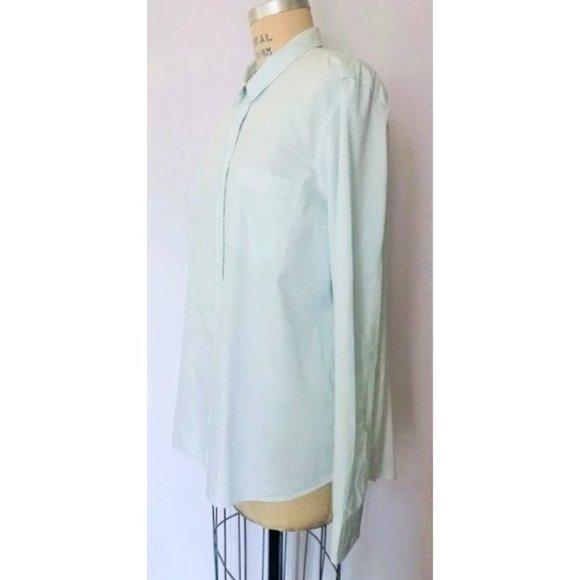 GAP AQUA BLUE WHITE STRIPE FITTED BOYFRIEND LONG SLEEVE SHIRT XL NWT - Picture 2 of 8